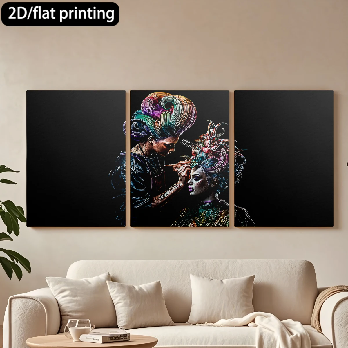 

2D плоская печать, 3-х частная картина на холсте в деревянной раме, декоративная живопись, художественное оформление, яркие цвета. Декор для коридора и спальни.
