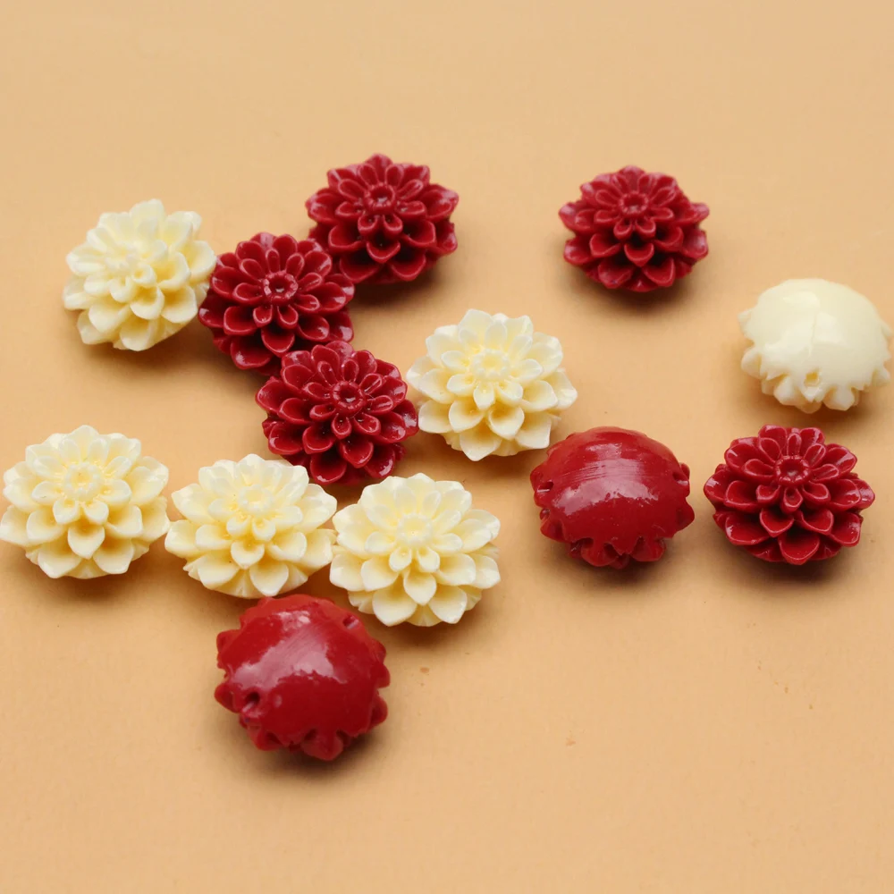 15mm Carved Daisy Flower Beads Artificial Coral Bead for Jewelry Bracelet Necklace Making .Red Beige  DIY Craft Loose Supplies