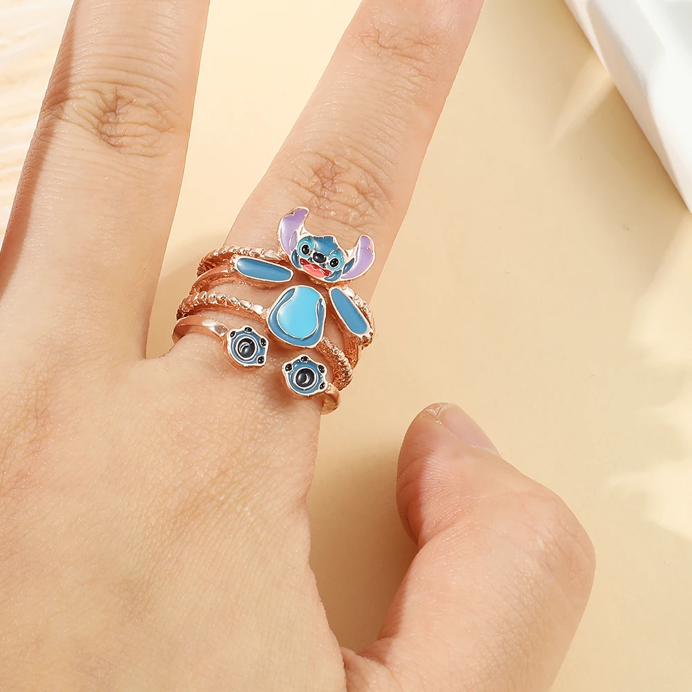 Disney Lilo & Stitch Opening Rings Cartoon Cute Stitch Adjustable Ring Funny Separable Finger Jewelry for Women Multilayer Ring