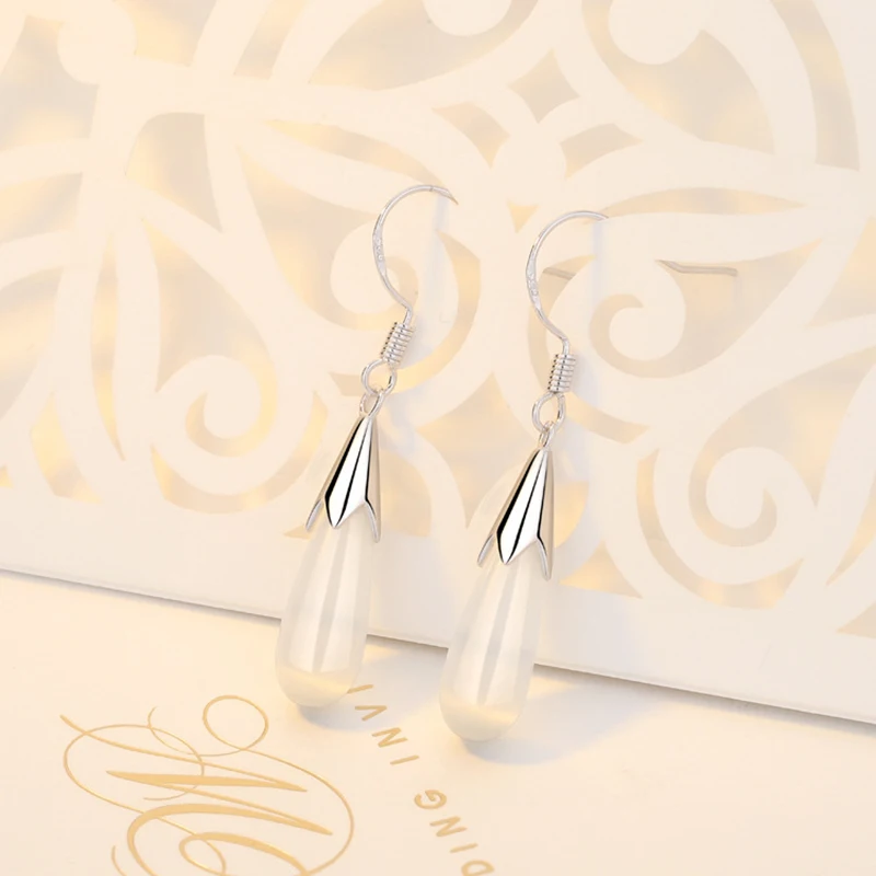 925 Sterling Silver Woman\'s New Jewelry Original Fashion Water Prop Shapes Opal Drop Earrings XY0002