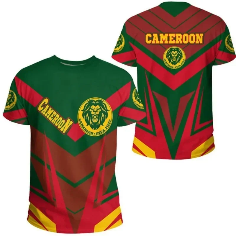 African Cameroon flag map 3D printed T-shirt, men\'s clothing national emblem lion graphic sports jersey top