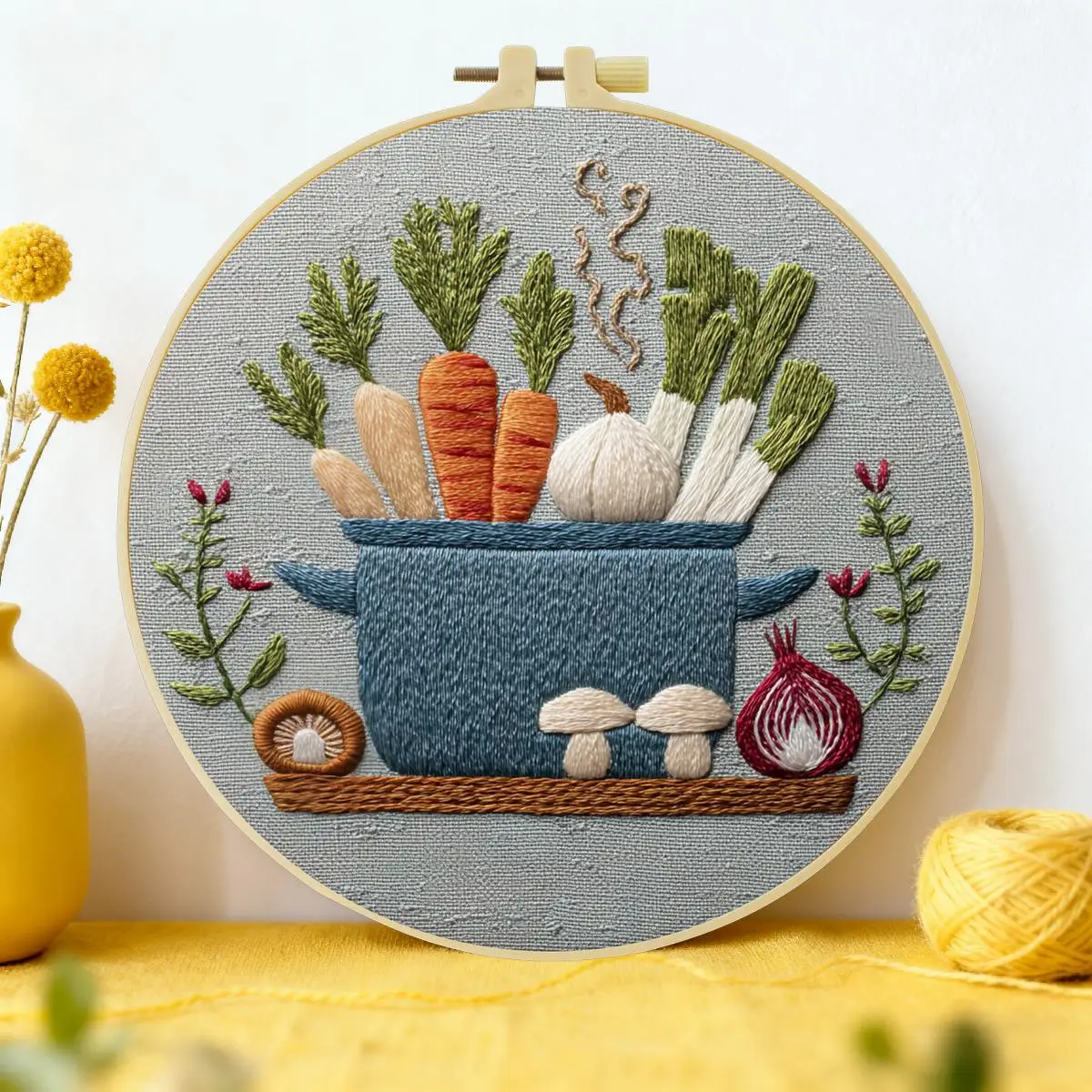1 Stück 20X20CM/15X15CM 7,87/6,3 Zoll Gemüse-Stickerei-Starter-Kit DIY-Kit DIY-Stickerei-Set Handarbeiten Nähkunst Nadelkunst – Detail 3