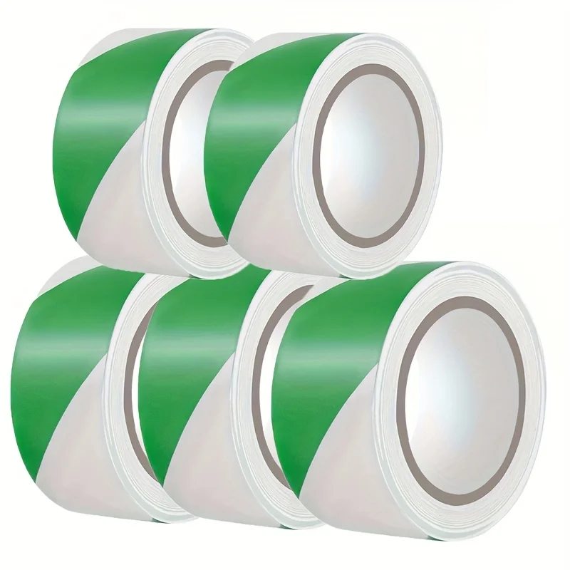 Green & White Diagonal Hazard Warning Tape, Heavy-Duty PVC Self-Adhesive Floor Marking Safety Tape for Emergency Exit, First Aid