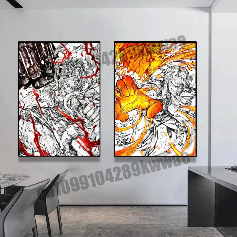 

Classic Childhood Anime One Piece, Luffy, Zoro, Sanji, Black and White Style Canvas Painting Art Poster Home Decoration Gifts