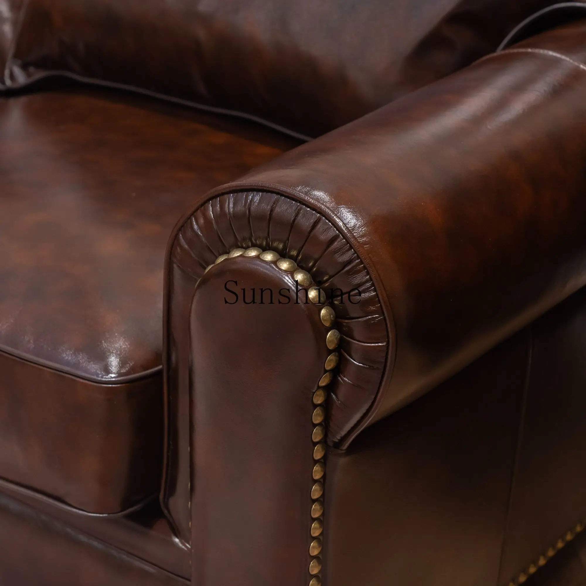 American leather art furniture light luxury all solid wood retro living room leather sofa combination
