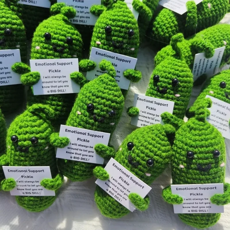 1/5pcs Handmade Emotional Cucumber Positive Energy Handmade Doll Support Pickles Funny Crochet Handwoven Ornament Knitting Gifts