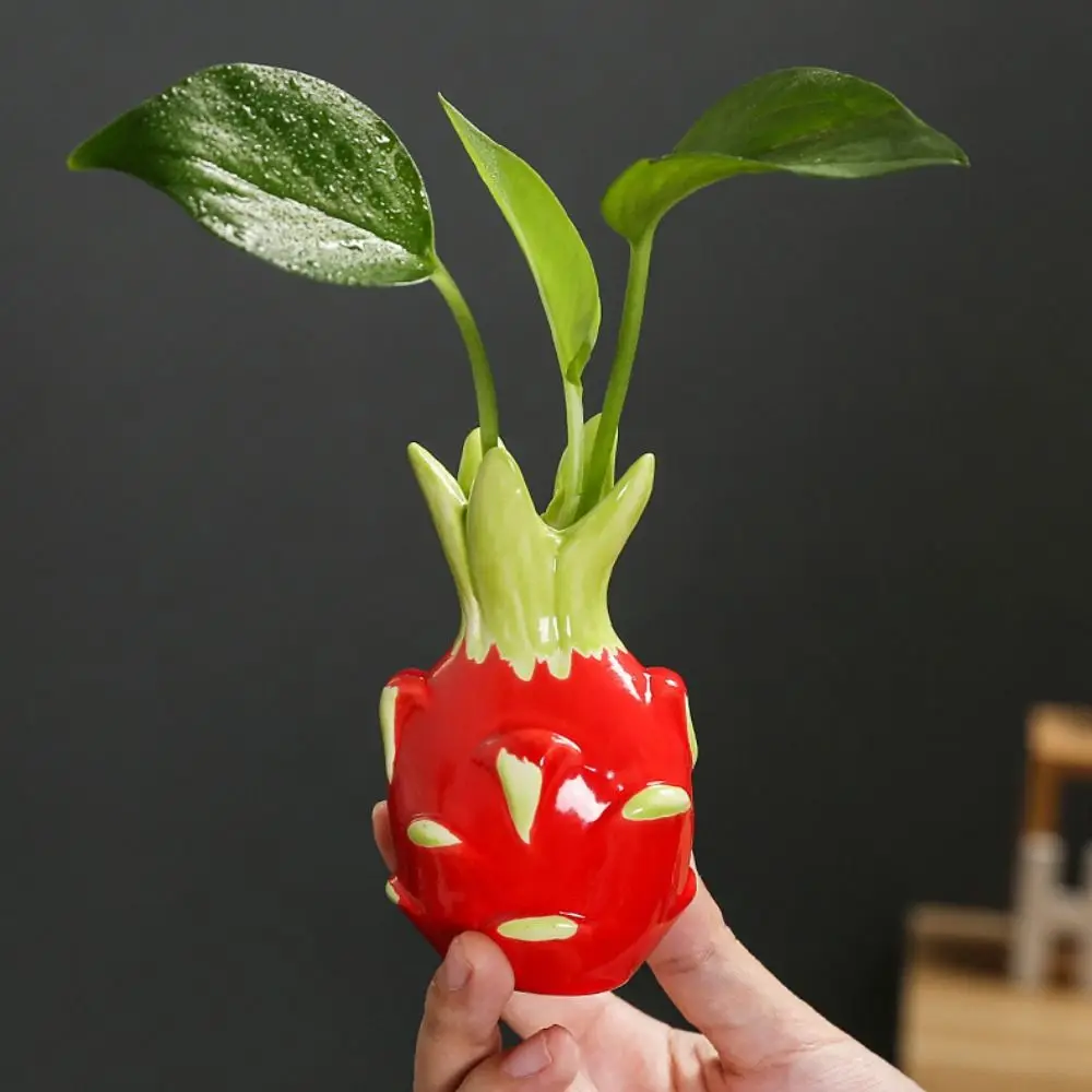 

2pcs Ceramic Dragon Fruit Vase Exquisite Handicraft Flower Pot Simulated Desktop Ornament Dried Flower Plant