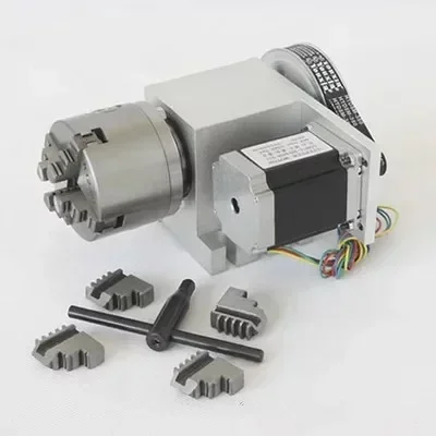 Rotary axis Cnc router dividing head with 80mm 4 jaw chuck