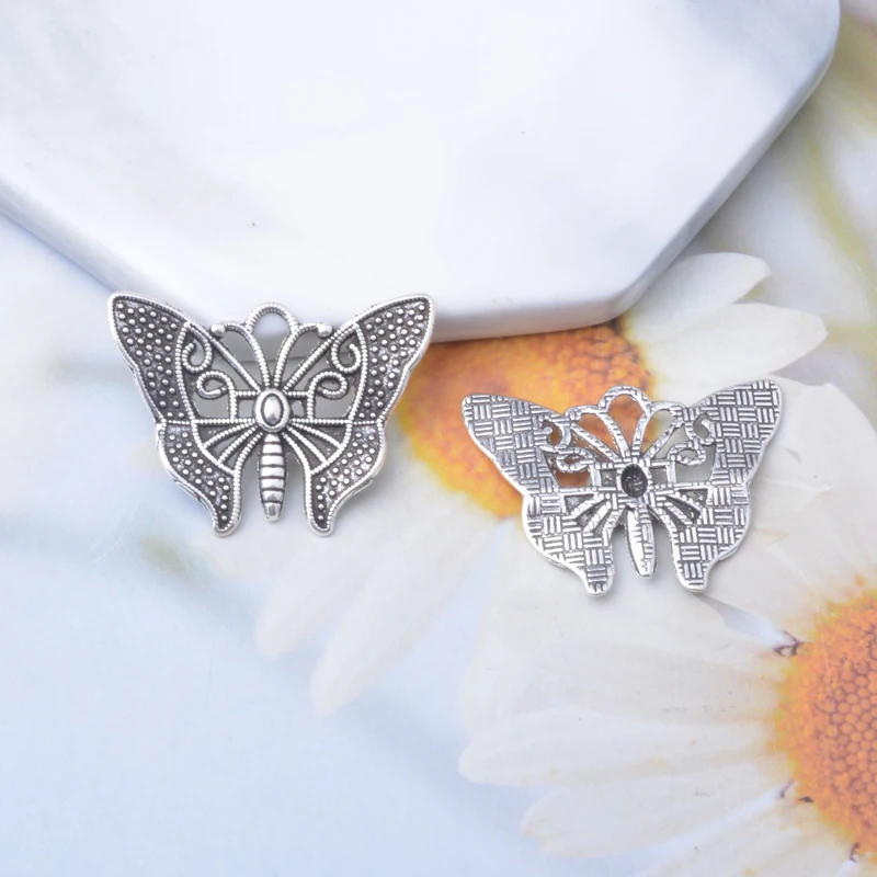 10 Stück Vintage-Stil Antik-Silberfarbene Anhänger mit Eulen, Vögeln, Schmetterlingen und Metallfedern für DIY-Schmuckherstellung, Ohrringe, Damenschmuck – Detail 5
