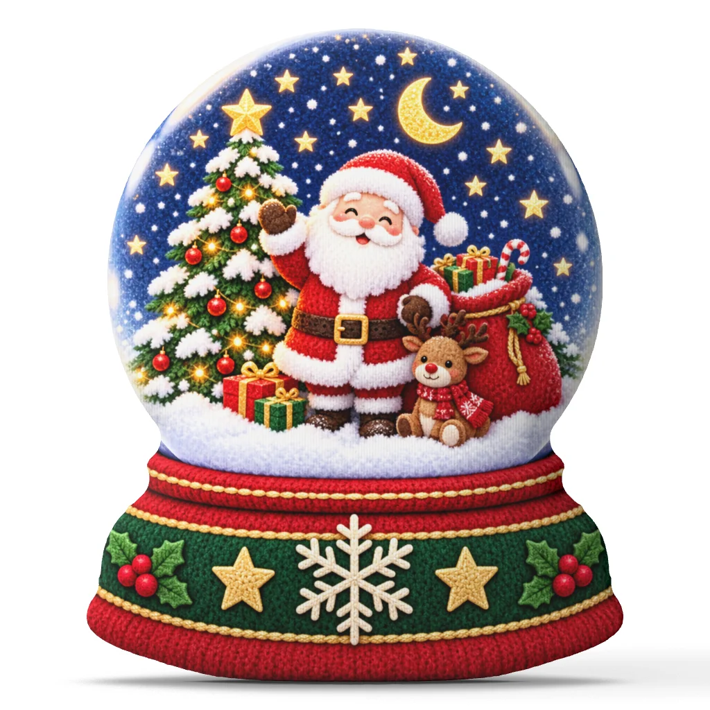 Christmas Snow Globe Santa Shaped Plush Stuffed Pillow Winter Holiday Throw Cushion Cute Decorative Home Accent Gift Idea