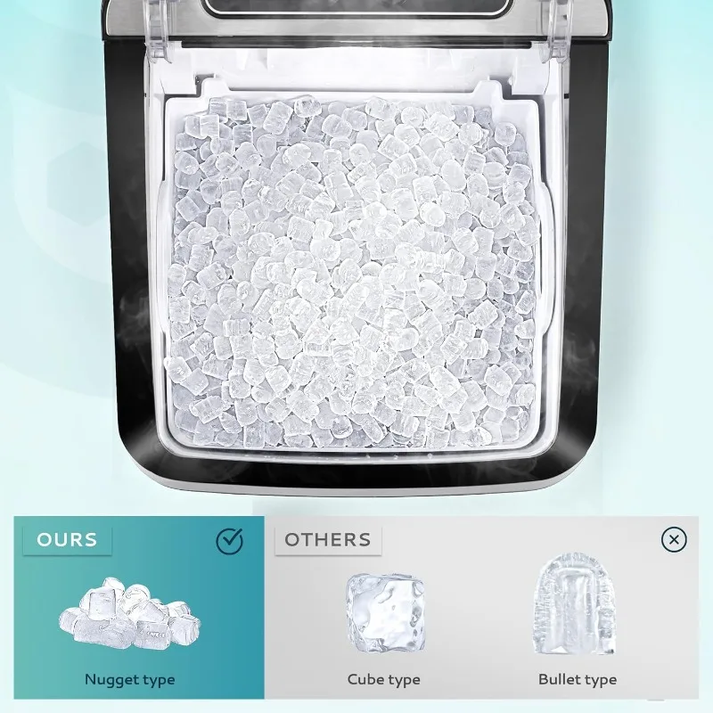 Nugget Ice Maker controsoffitto, Max 34 libbre/giorno, ricarica dell'acqua a 2 vie, macchina per la produzione di ghiaccio di ghiaia autopulente con serbatoio 3Qt