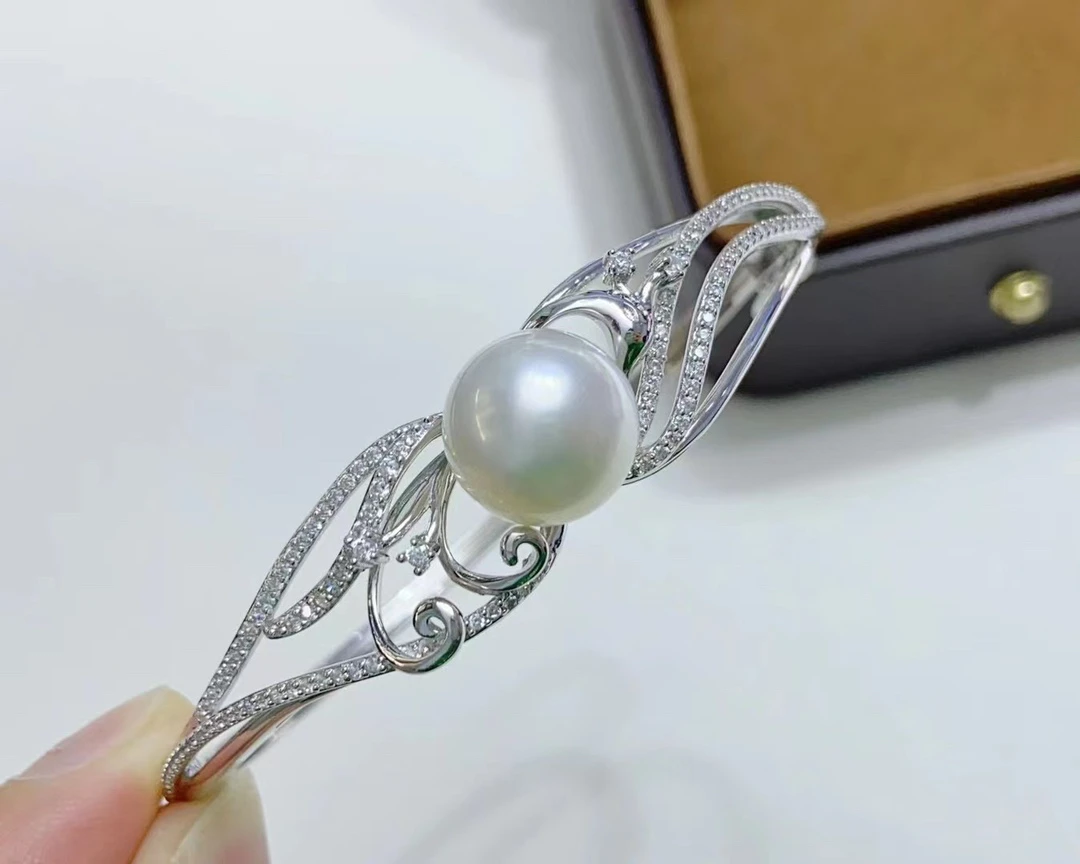 New Natural Pearl Bracelet AAA11-12mm Japanese Round Pearl Retro Opening Bracelet 925s