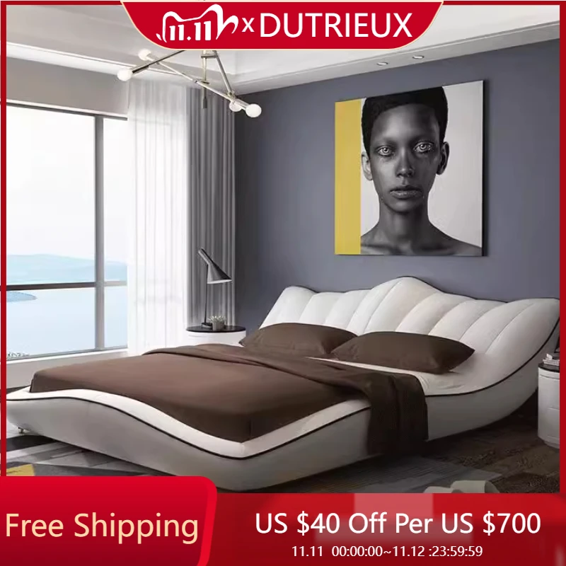 

Luxury Leather Lazy Bed Create Modern Confortable Fashionable Master Bedroom Bed Twin Wedding Aesthetics Cama Casal Furniture