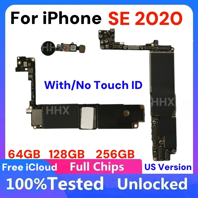 Motherboard For iphone SE 2020 With/No Touch ID Unlocked Logic Board Clean ICoud Mainboard Full Chips Support Update 256GB 128GB