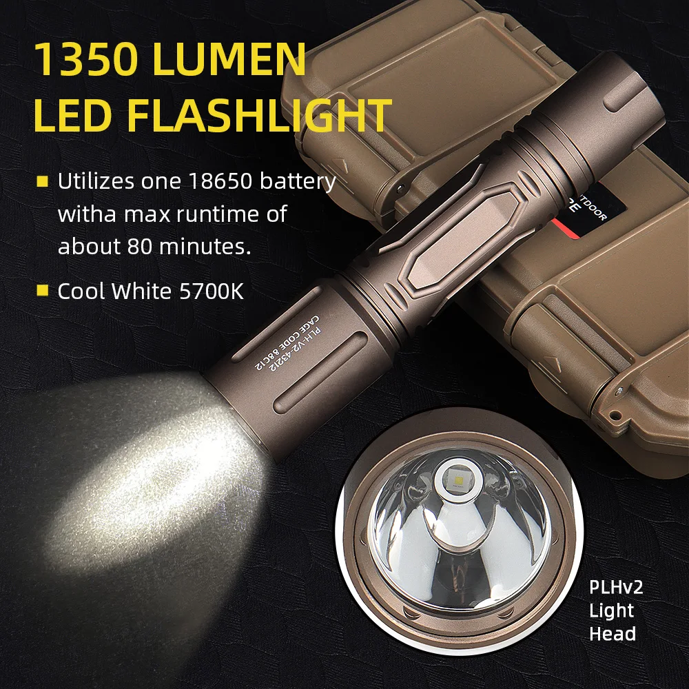 PPT 2024 New Sell PLH V2 Tactical Flashlight Handheld Flashlight Use 18650 Battery PP15-0161