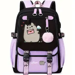 Hot Fat Cat zaino Girl School Bag per adolescenti College Wind Women SchoolBag High Student Bag Purple Canvas Bundle zaino Usb