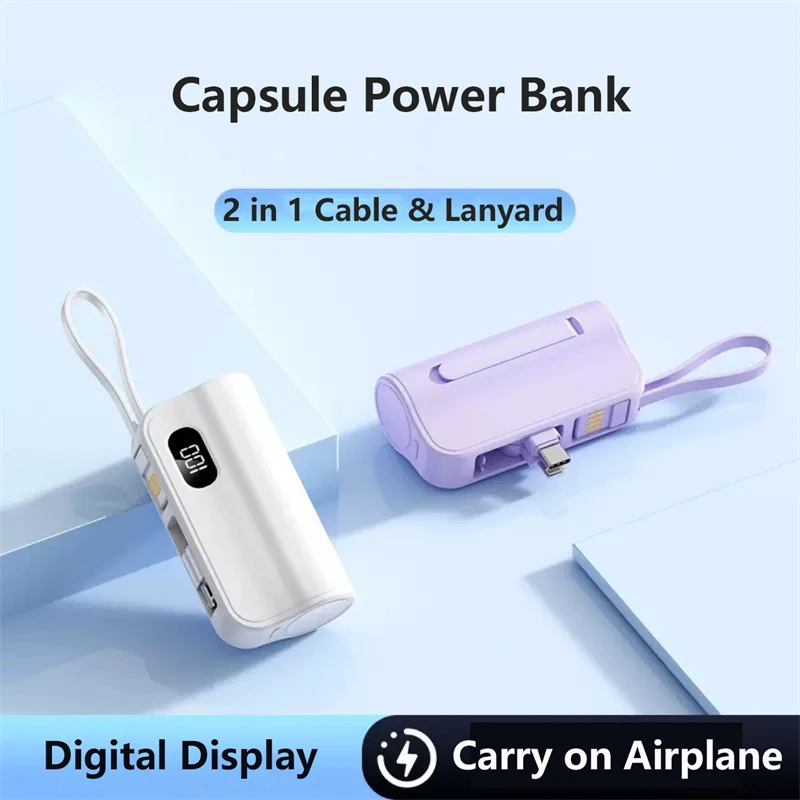 

Capsule Power Bank 5000mAh with Plug Fast Charging Portable Charger External Battery for iPhone Samsung Xiaomi Huawei Powerbank