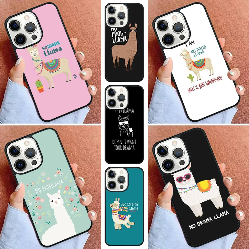 No Drama Llama No Prob-llama Alpaca Phone Case For iPhone 11 12 13 14 15 16 Pro Max Mini Cover For iPhone Max 5 6 7 8 Plus