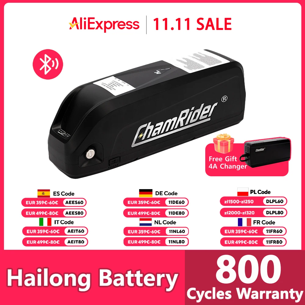 ChamRider Hailong MAX Original Battery 48V 20AH Ebike Battery 36V 40A BMS 52V 350W 500W 750W 1000W 1500W 21700 Cells