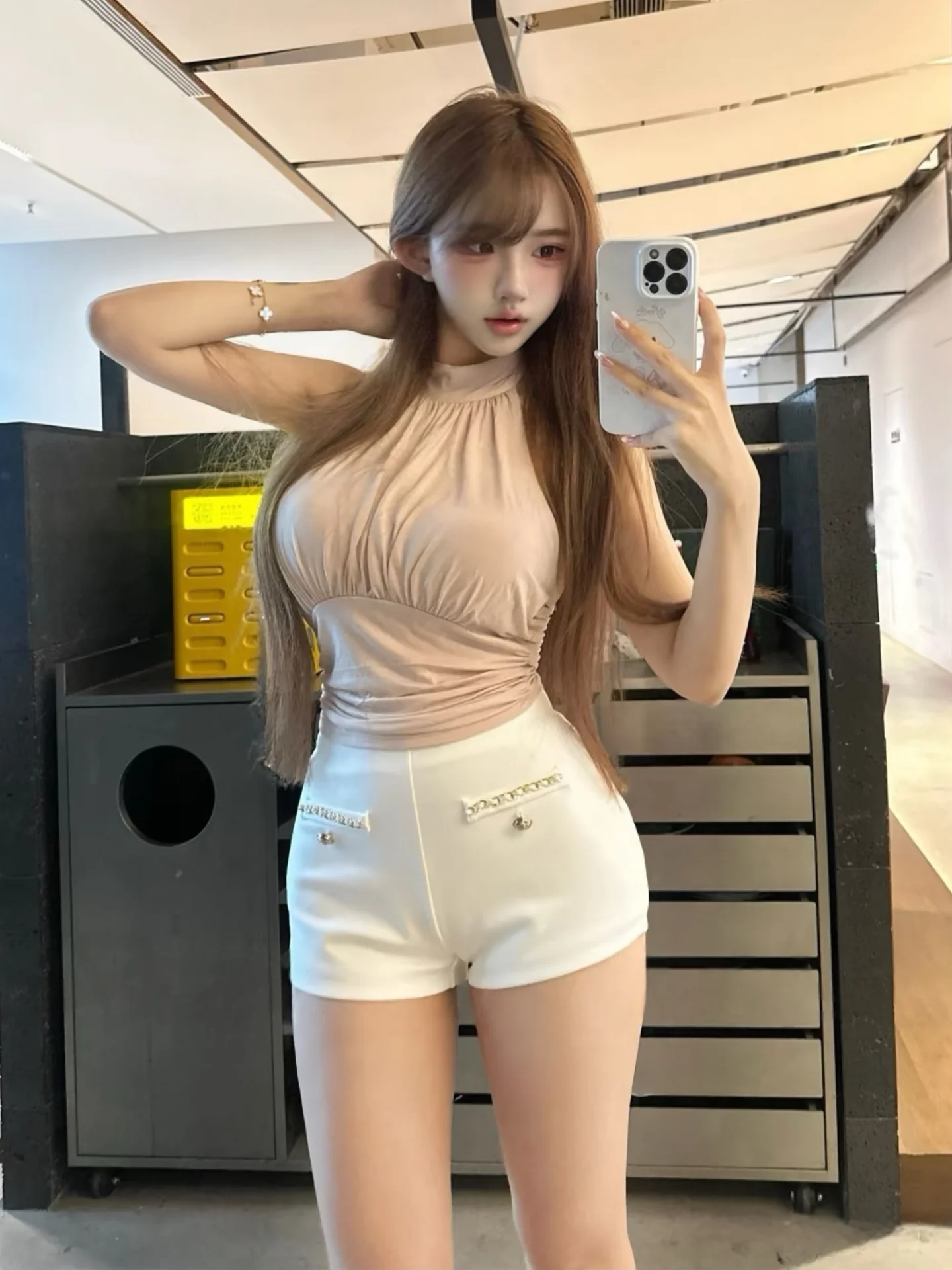 

High Waist Tight Fit Denim orts Women's Spring Summer Chain Detail Cotton Stretch High Elastici Butt Enhancing orts