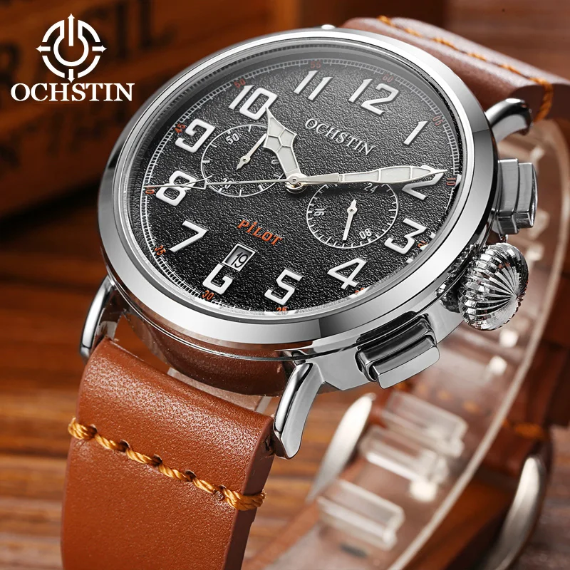 OCHSTIN Hot Model 2024 Simple Personalized Pilot Series Waterproof Wristwatch Multifunction Quartz Movement Men\'s Quartz Watch