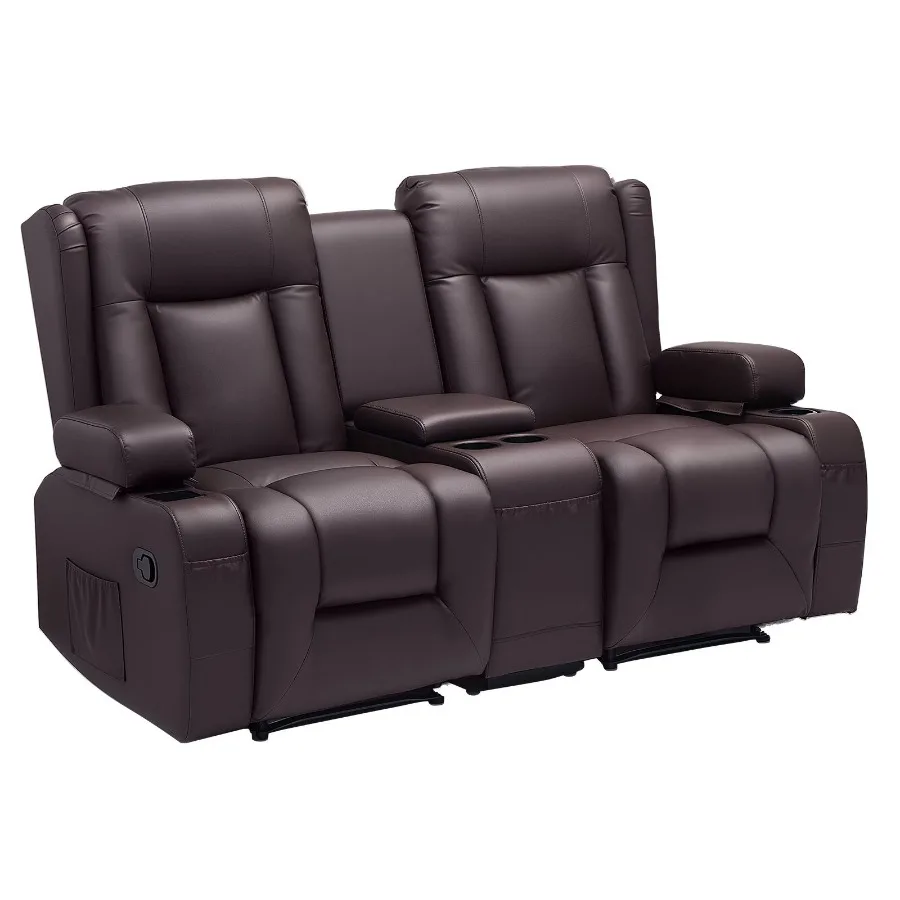 

Loveseat Recliner Sofa Manual Reclining Couch with Center Console PU Faux Leather Recliner Sofa with USB Ports Cup Holders and