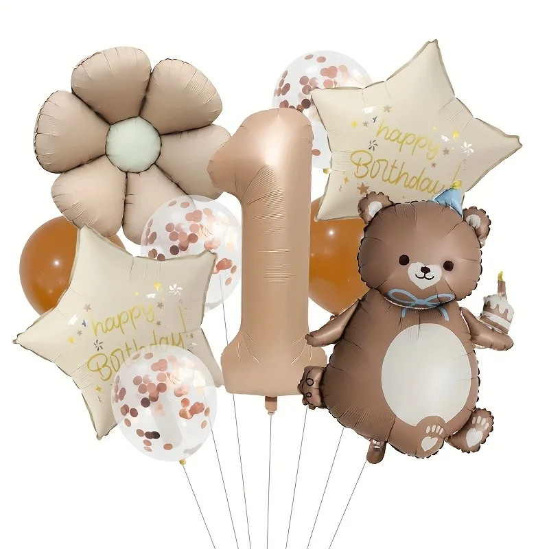 10pcs Cake Birthday Hat Bear Matte Daisy Flowers Balloon Caramel Number Foil Balloon for Birthday Party Decorations Gifts - view 2