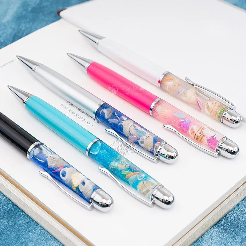 Ocean Quicksand Cute Ballpoint Pen Conch Micro Landscape Floating Ballpoint Pen High-Value Signature Pen