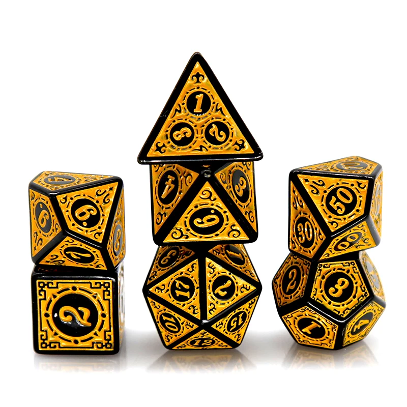 다면체 7개 세트 주사위 게임 노란색 아크릴 소재 다면체 주사위 TRPG DND 보드 테이블탑 게임 액세서리...