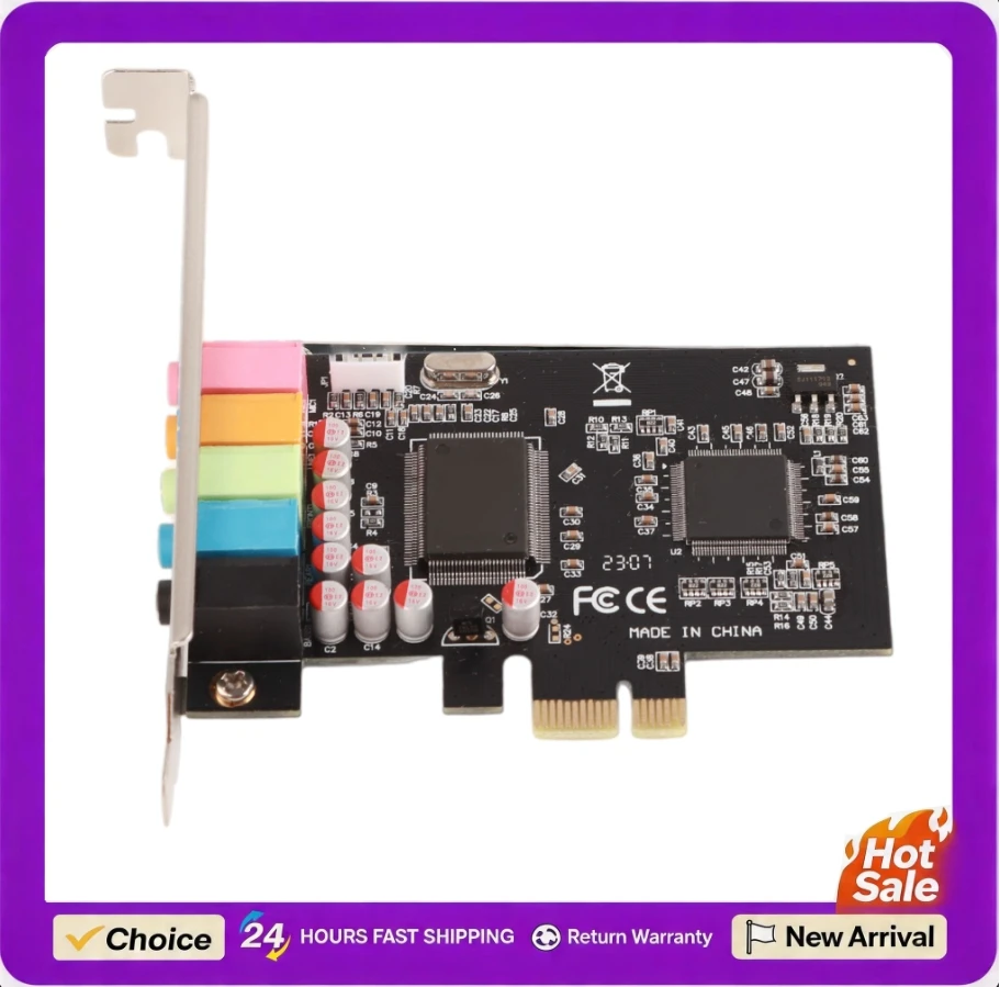 Sound Card 6 Channels Stereo Desktop Audio PCI-E Audio Card Sound Card with Driver Signal Conversion Hardware with Driver CD