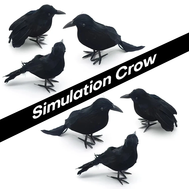 

6 Pcs Simulation Black Crow Halloween Props Realistic Black Feather Crow Ghost Festival Haunted House Decor Props
