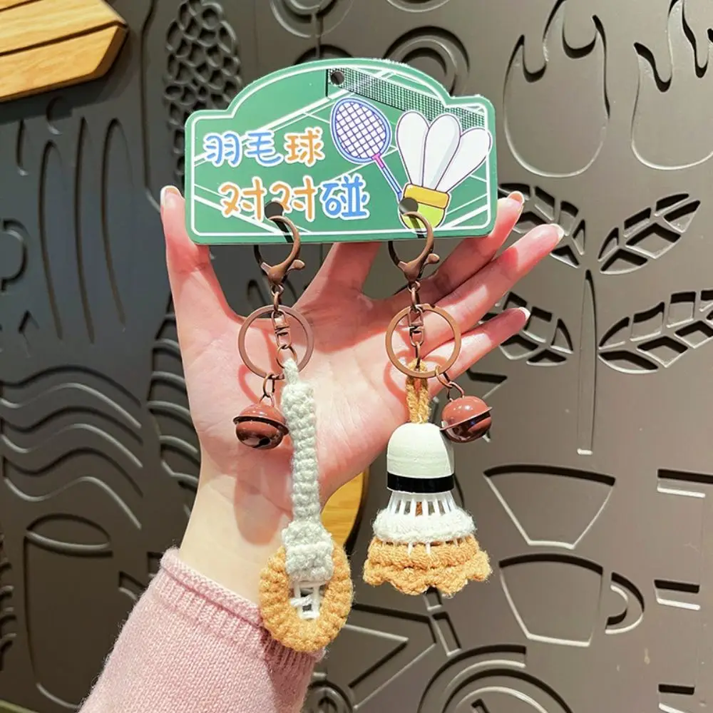 

Funny Cute Crochet Badminton Keychain Mini Bell Color Mixed Knitted Badminton Pendant Charms Bag Hanging Car Keyring Couple