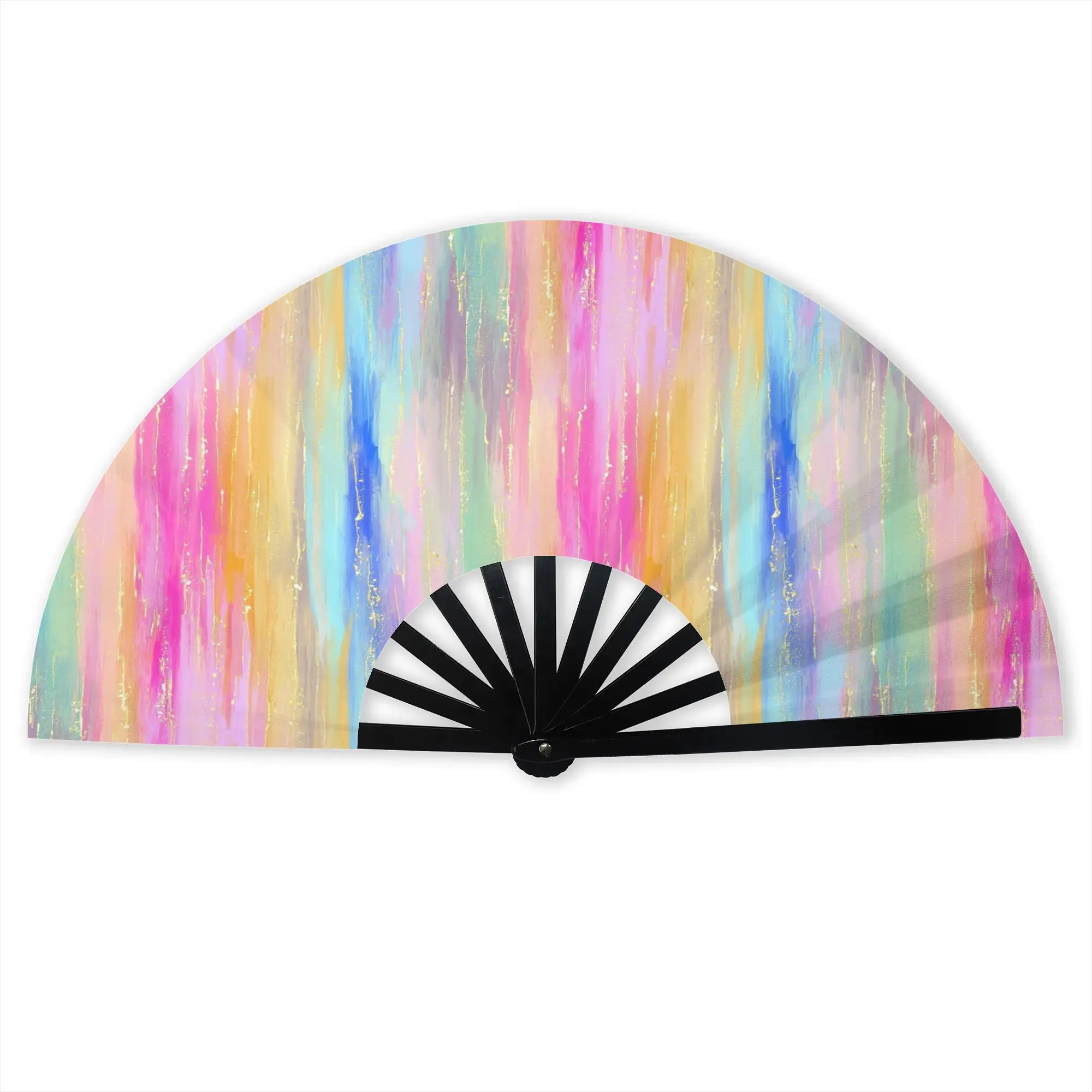 Rainful Tie Dye Stylish Hand Fan Women Abstract Color Printed Polyester Fan Trendy Costume Prop Folding Fans For Dancing Gift