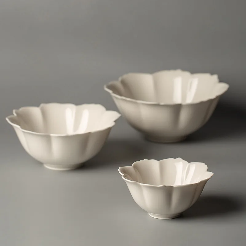 

Japanese Petal Bowl Household Rice Bowl Ceramic Tableware Creativity Single Ramen Soup Bowl Kitchen Tableware Accessories