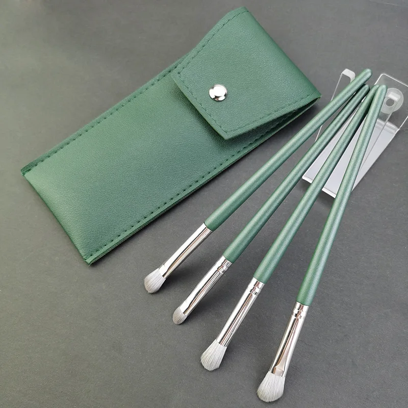 Professional Travel Size 4pcs Eye Shadow Concealer Blusher Contour Soft Hair  Makeup Brushes Set Packed In Green Brush Bag