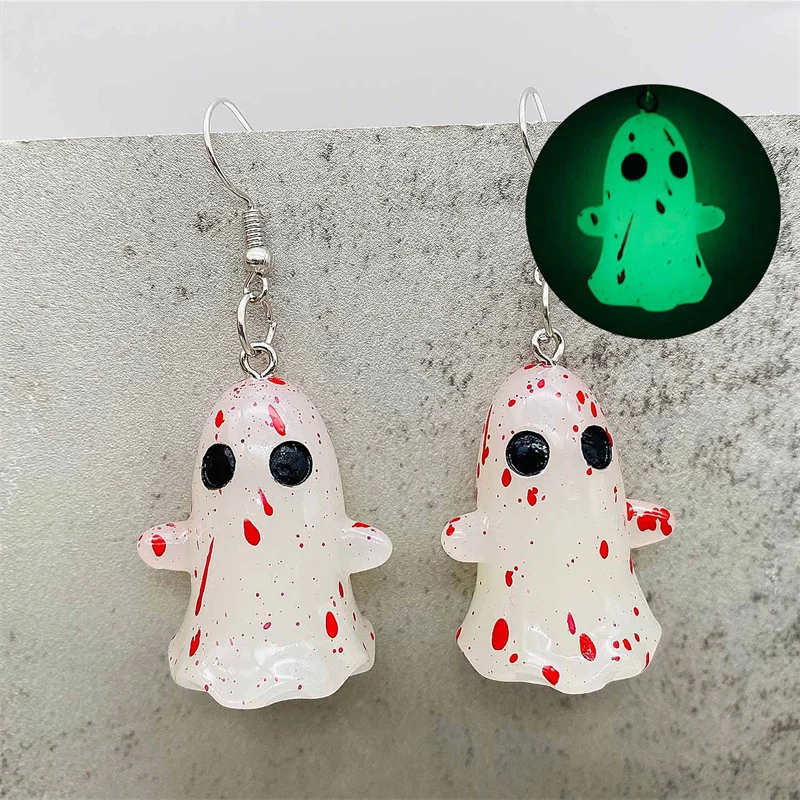 Personality Luminous Ghost Drop Earrings for Women Funny Acrylic Pumpkin Ghost Glow in the Dark Earring Halloween Party Jewelry