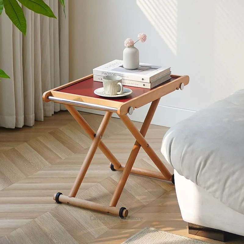 Scandinavian Mid-Century Solid Wood Foldable Tea Table Multi-Function Side Table for Compact Living Room and Balcony