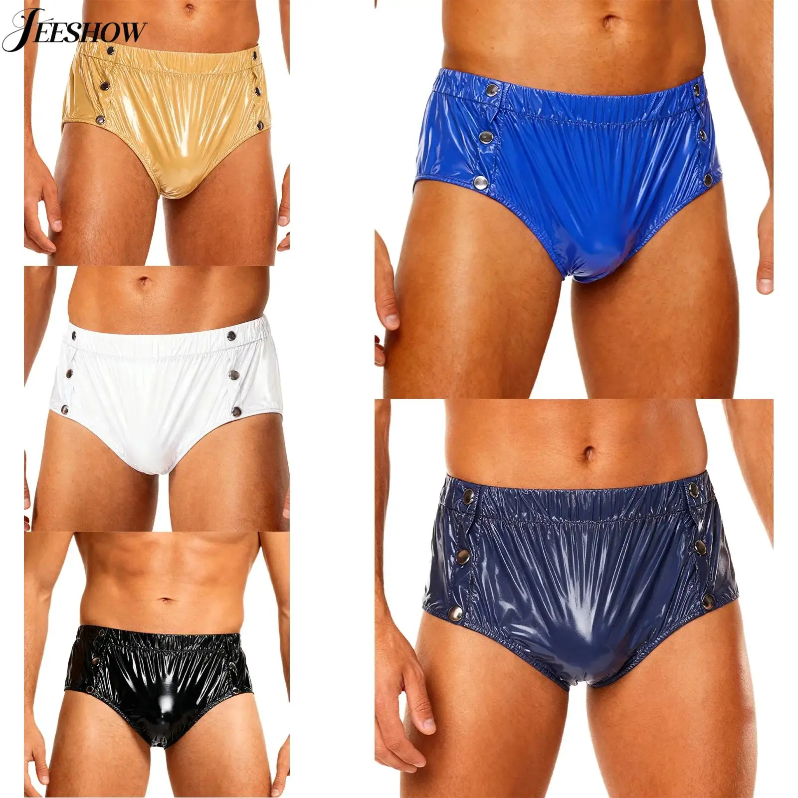 

Mens Waterproof Incontinence Diaper Cover Solid Color Elastic Waistband Side Pressing Button Tear-away Washable Briefs Underwear