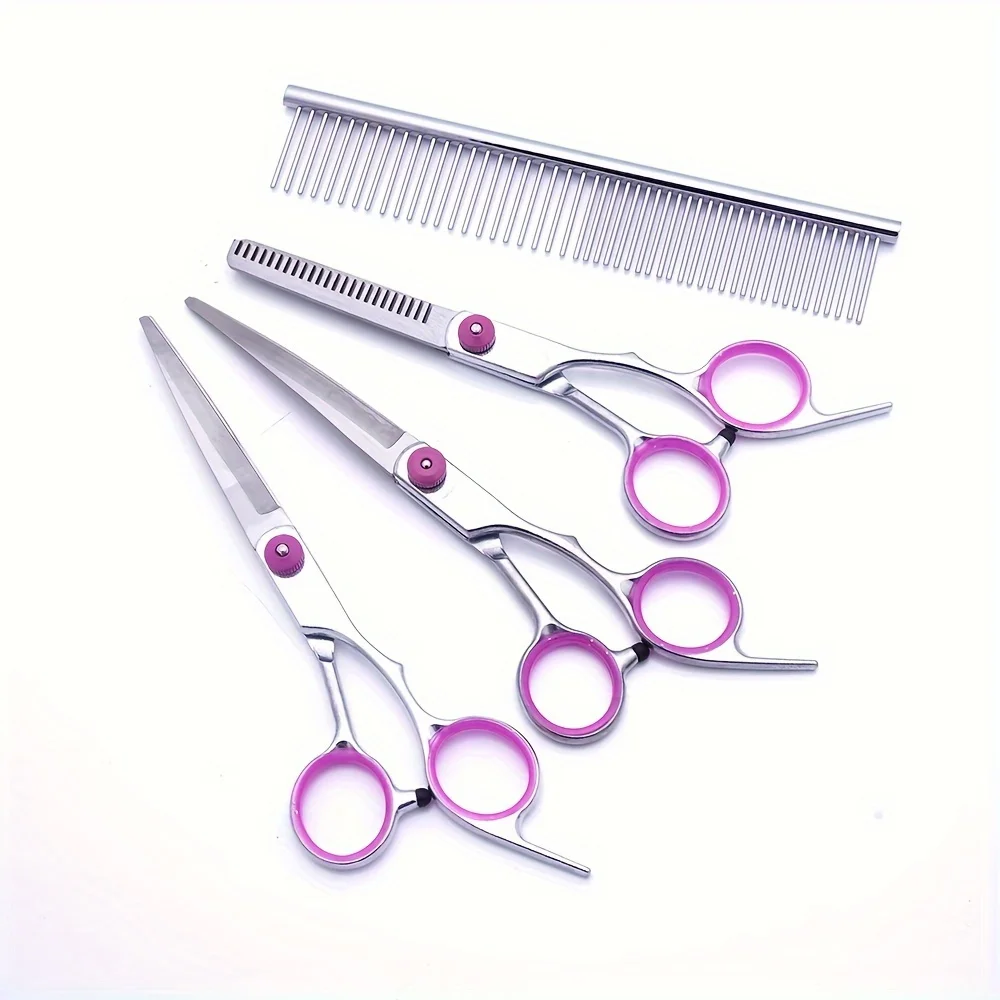5-teiliges Professionelles Hundepflege-Scherenset aus Edelstahl Gebogene Effilierscheren mit Kamm und Etui für Tierhaarschnitt – Detail 2