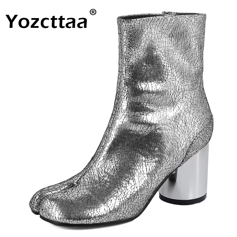 

Yozcttaa Size 34-40 Ankle High Boots For Women Flip Flops Chelsea Booties Real Leather Chunky Low Heels Shoes Clip Toe Dress