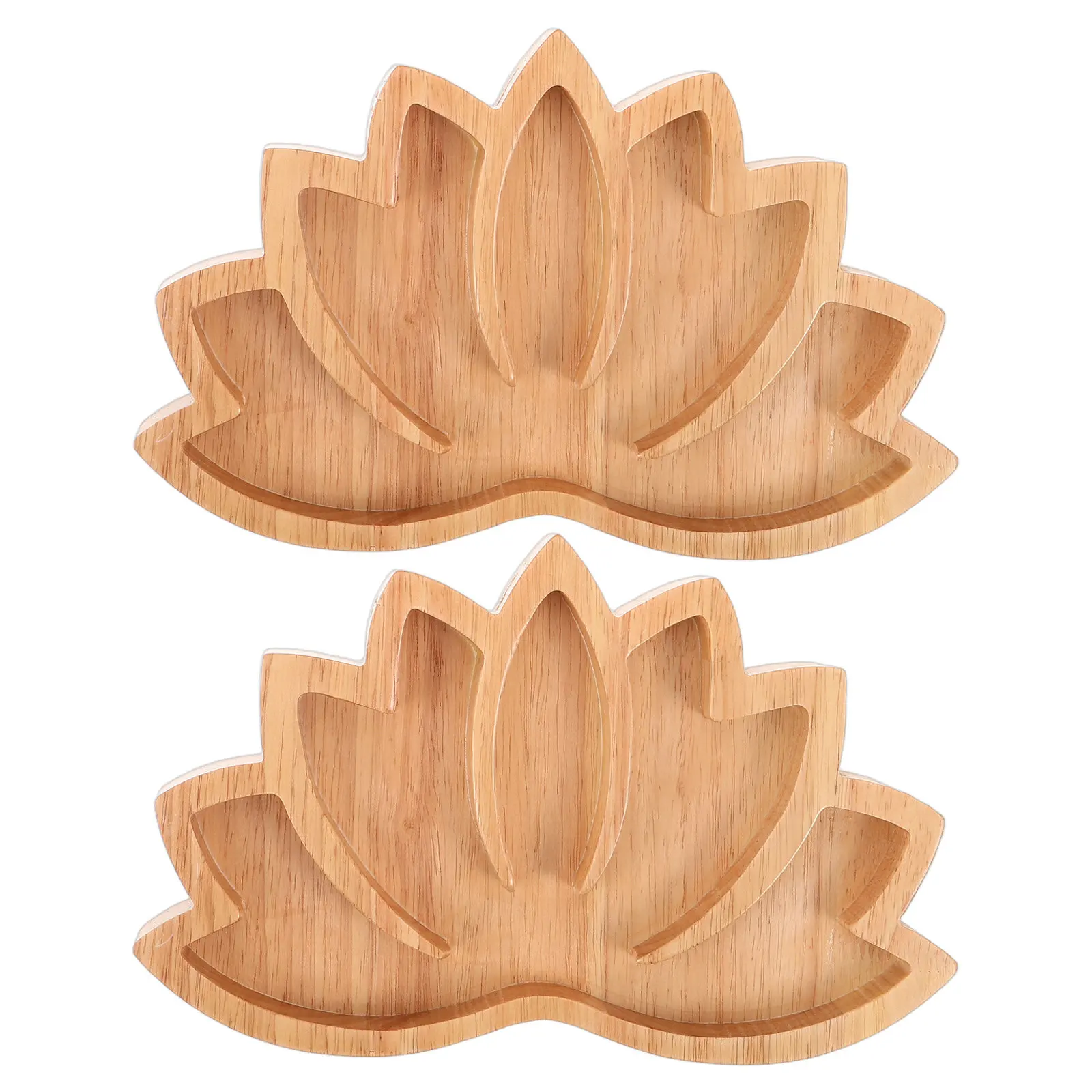 2Pcs Wooden Lotus Crystal Display Tray Curved Edge Crystal Holder for Stones Jewelry Display Organizer Bowl Mineral Specimen