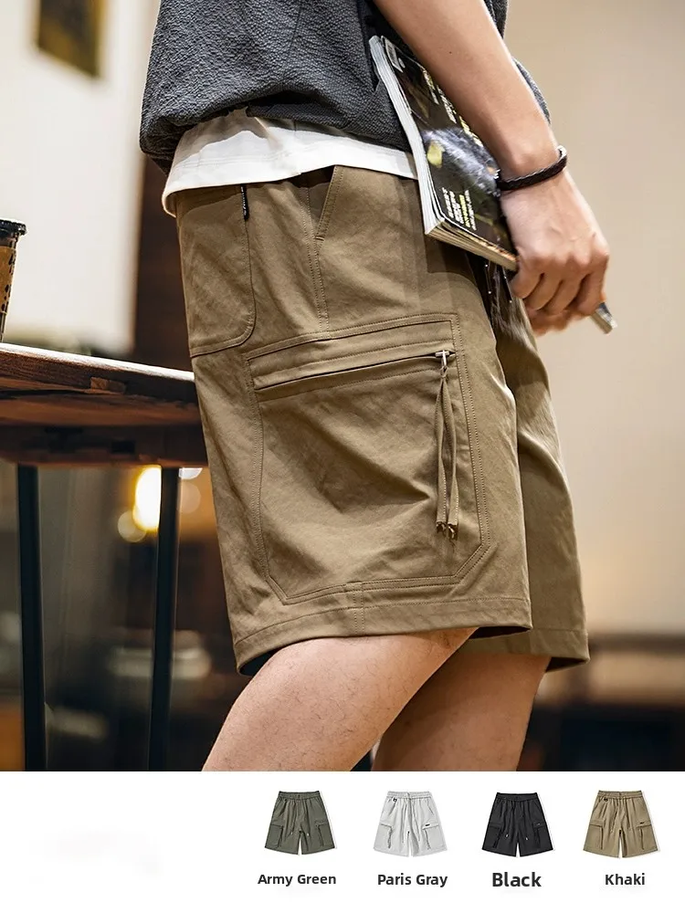 

American Retro Workwear orts Men Summer New Straight Loose Five-Quarter Pants Youthful Energy Sle Polyester Fiber Thin Model