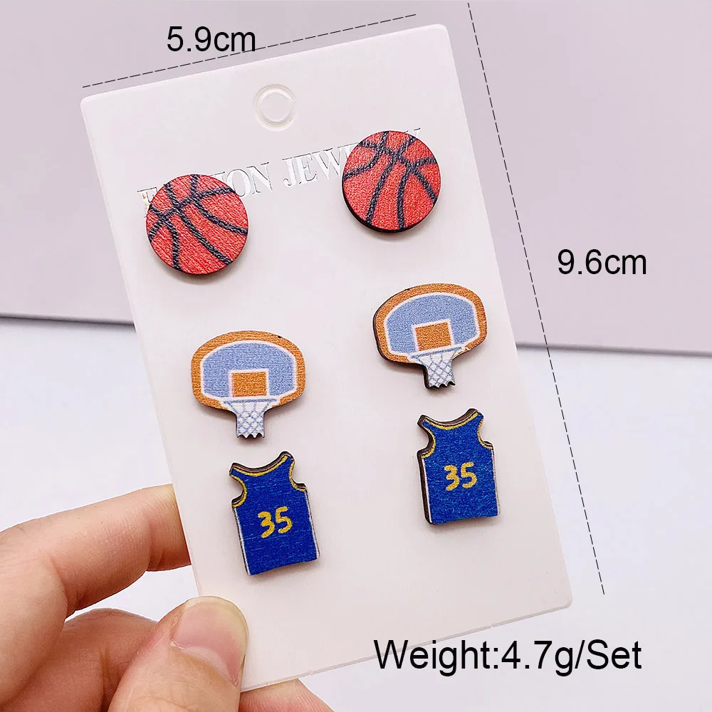 Baseball Softball Football Sports Stud Earrings set Heart Shape Sports Wood Earring for Women Ball Game Earrings Jewelry