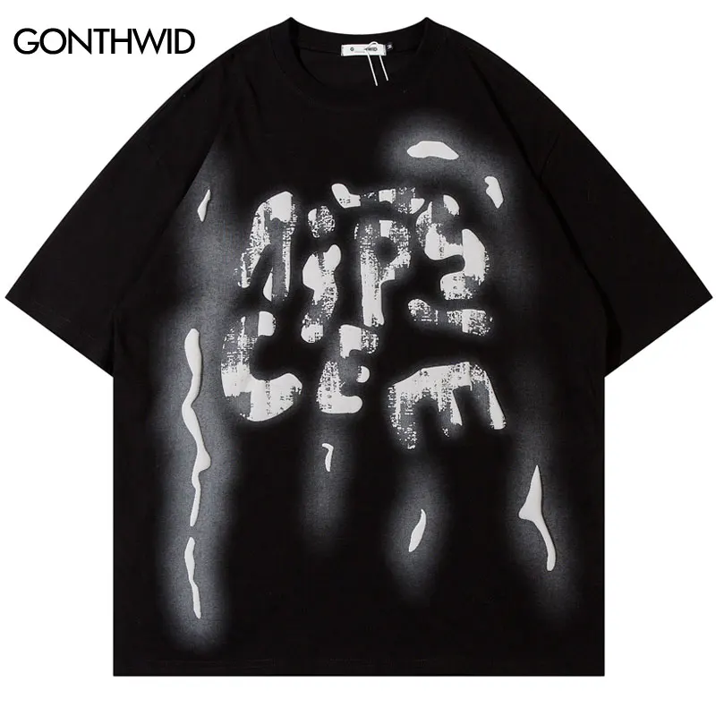 

Men Tshirt Grunge Hip Hop Letter Graphic Print Oversized T-Shirt 2024 Harajuku Punk Gothic Loose Shirts Retro Tops Streetwear