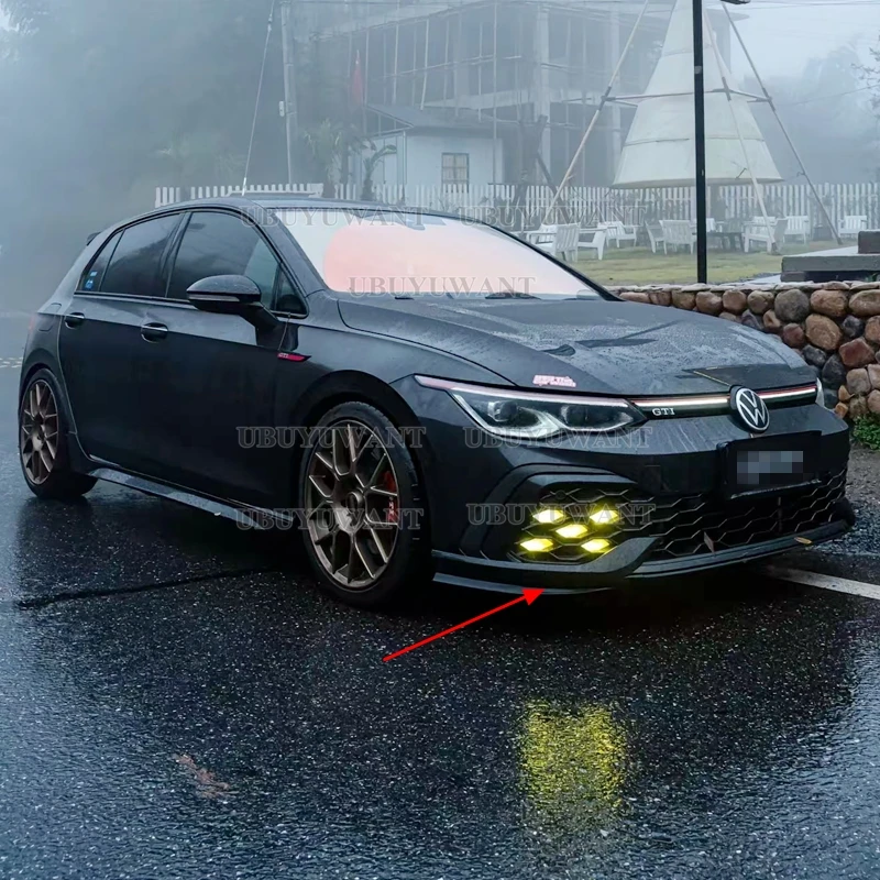 For VW Golf MK8 R-Line / GTI Car Bright Black Front Bumper Side Splitter Spoiler Trim Fog Light Canard 2020 2021 2022 2023 2024