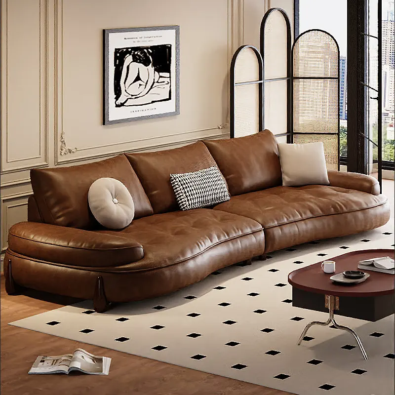 

Французский винтажный диван из натуральной кожи с изогнутым дизайном без подлокотников в итальянском стиле для гостиной, подходит для небольших квартир и домов
