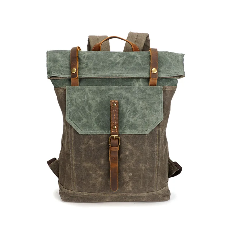 source-point-retro-canvas-backpack-crazy-horse-leather-men's-bag-waterproof-outdoor-travel-leisure-backpack-commuter-schoolbag