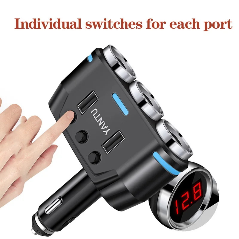 100/150W Car Cigarette Lighter Charger 2 USB Port 3 Way Socket Splitter DC 12~24V Auto Power Adapter Plug  Fast Charger
