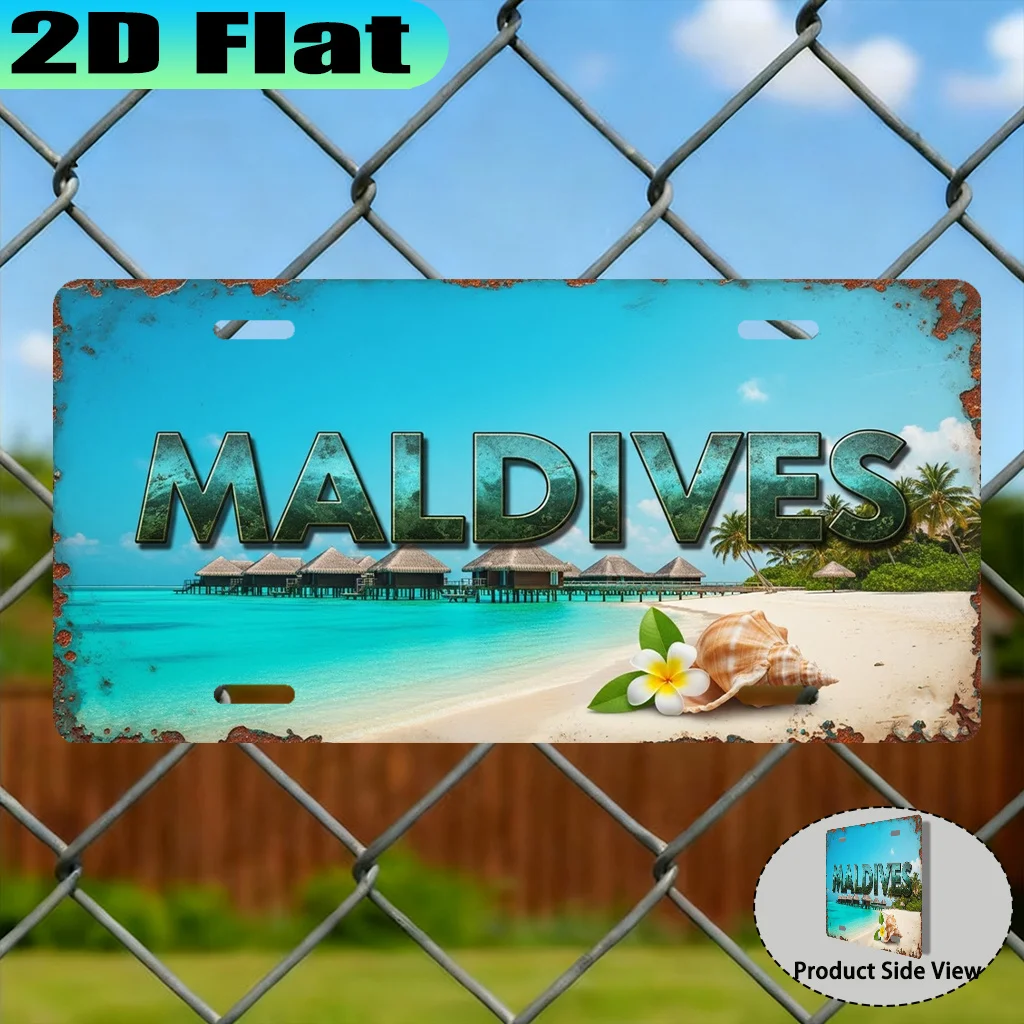 A 2D Plane Maldives Vintage Aluminum Sign License Plate Nature-Themed Style, a Gift for Travel Enthusiasts, Souvenir