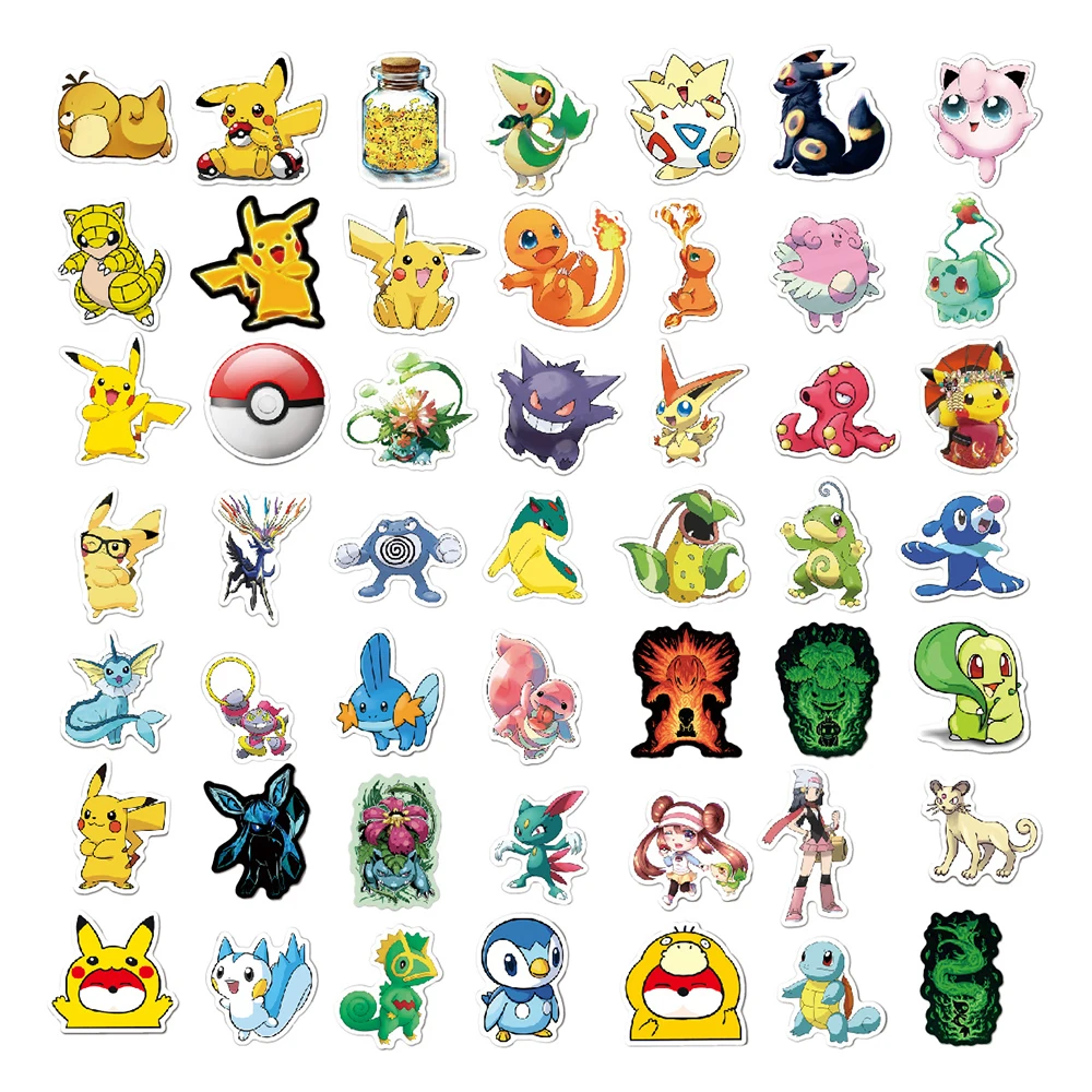 100 peças adesivos pokémon pikachu-decorações impermeáveis, removíveis e reutilizáveis para telefones celulares, laptops, skates, notebook